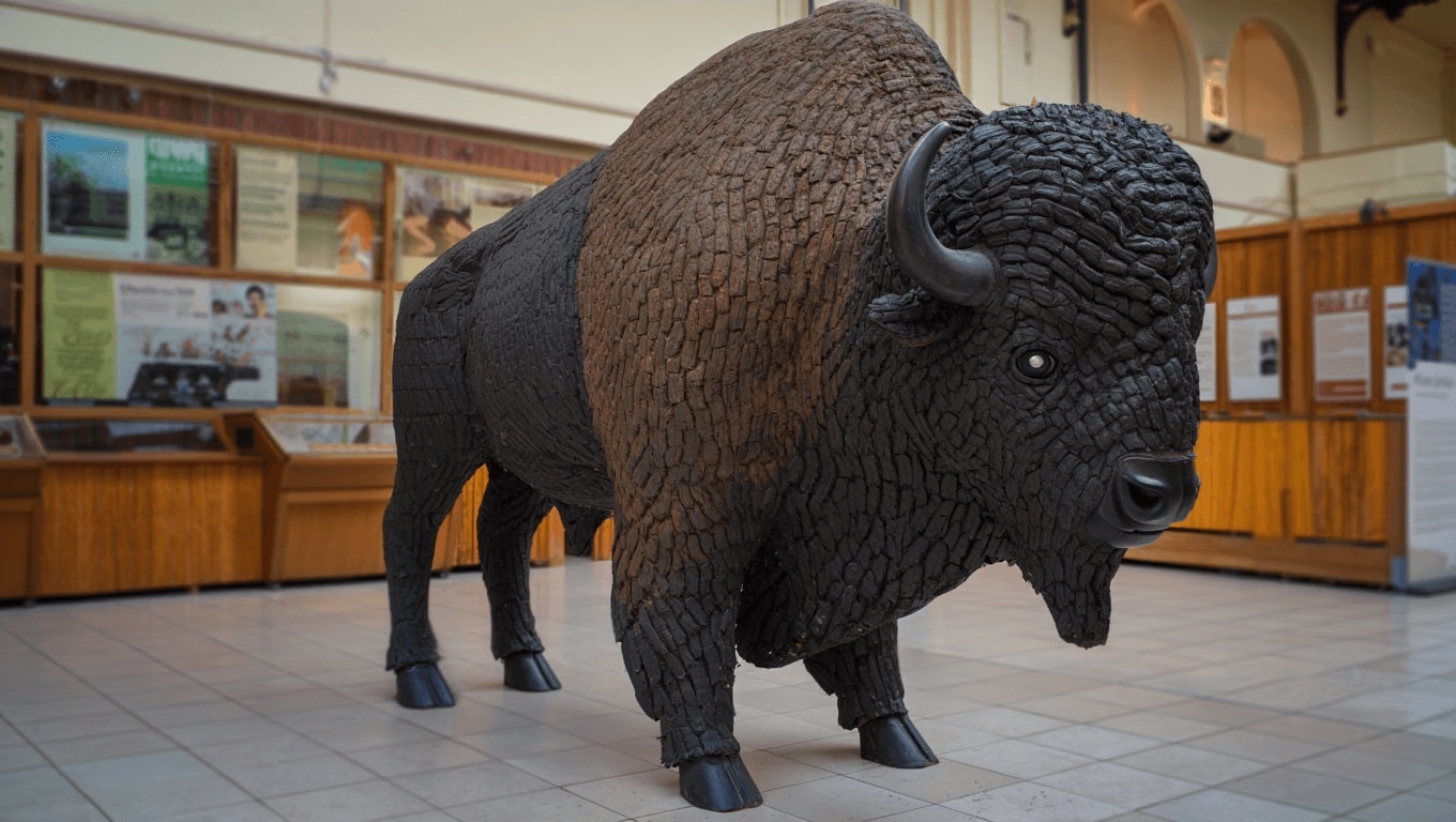 End-of-life rubber tyres crafted into massive 750-kilo European bison sculpture in Spain