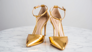Zapatos de tacón dorado que son un clásico de fondo de armario