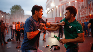 La pelea a puñetazos y botellazos en Nervión entre aficionados en el derbi Sevilla - Betis