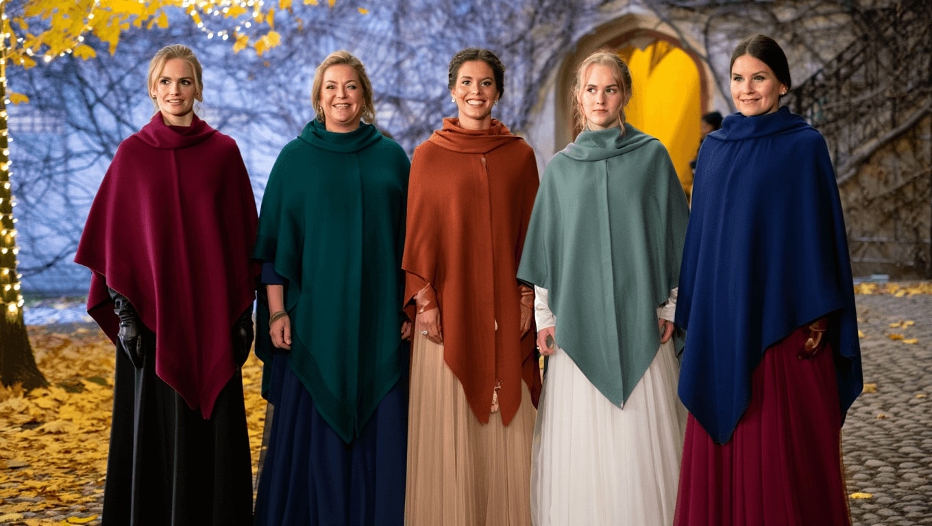 Cinco ponchos de invitada, la opción favorita para un look de boda de diez