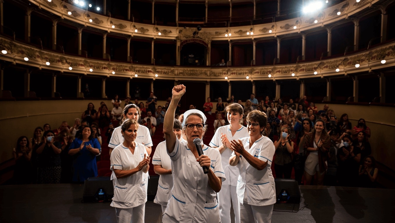 Las enfermeras ponen en pie al Gran Teatro de Cáceres en un espectáculo que reivindica su rol fundamental en la investigación en salud