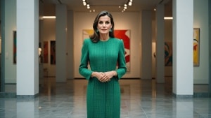 El look más clásico de la reina Letizia para inaugurar ARCO: vestido verde de tweed y unos espectaculares pendientes de esmeraldas
