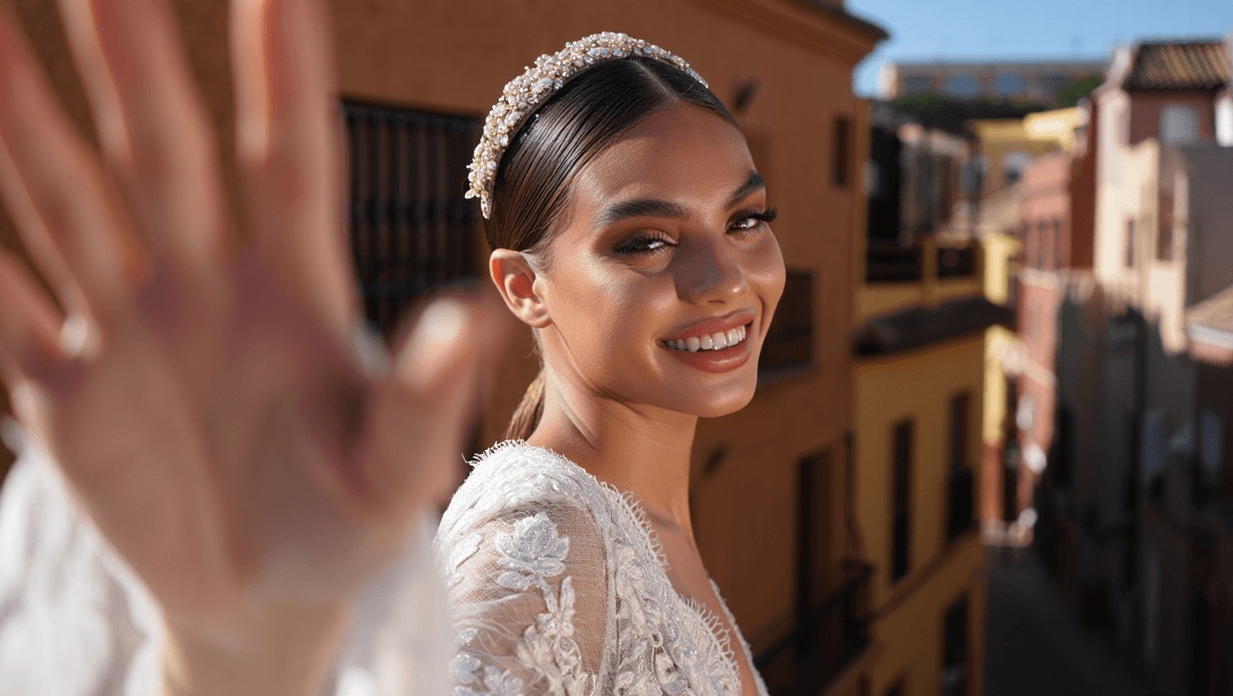 El espectacular look nupcial de Carla Benjumea en su boda en Sevilla: vestido romántico con encajes y la diadema joya más sofisticada