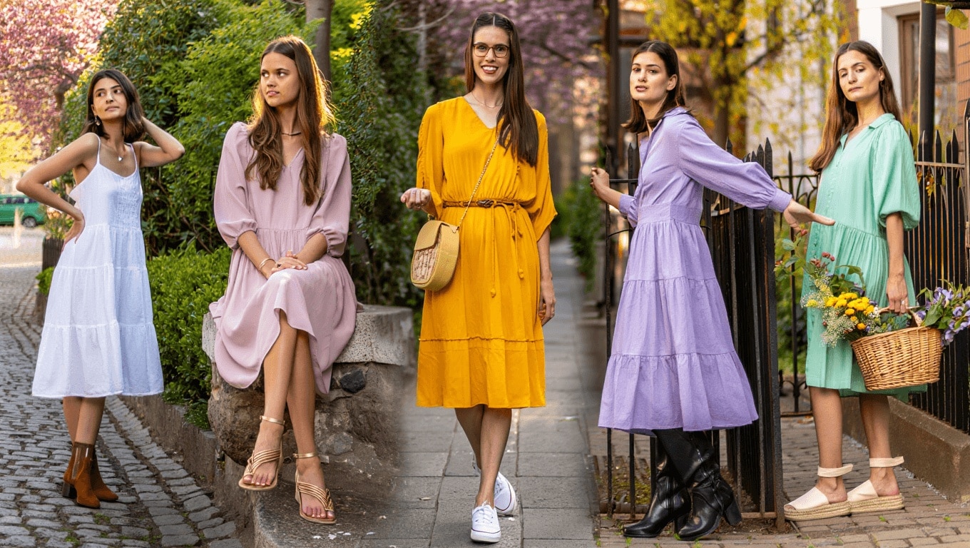 Cinco vestidos largos para usar en primavera con botas, sandalias y zapatillas