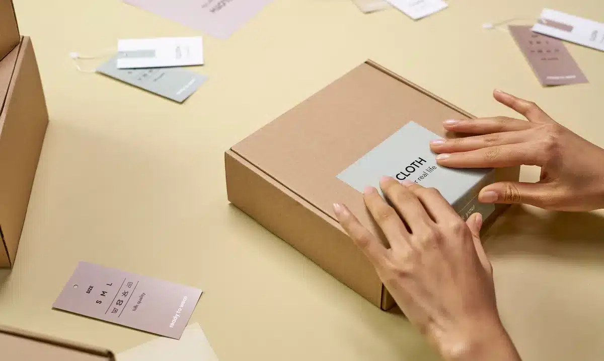 Estudio de diseño con materiales y tejidos ecológicos de una marca de moda sostenible