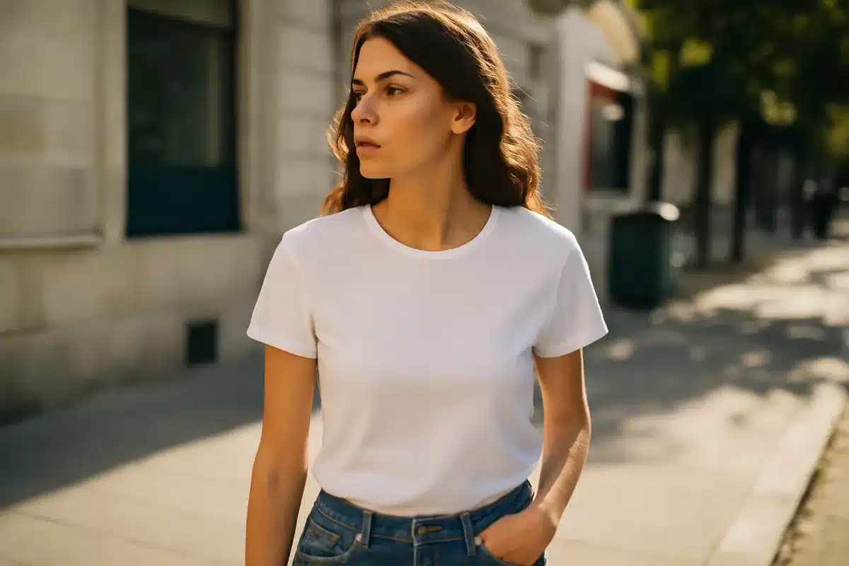 4. Camiseta blanca de calidad: el comodín del armario — Camiseta blanca de Sézane, 40 euros. Una camiseta básica con buen patrón y tejido puede ser el punto de partida de cientos de looks. No subestimes el poder de una prenda