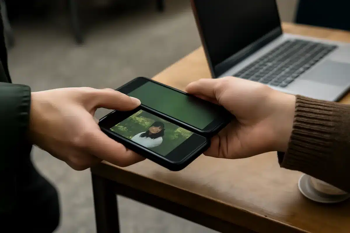 Enviar fotos, vídeos y archivos — Para contenidos multimedia sigue estos pasos: Abre la galería o el explorador de archivos y selecciona el elemento a enviar. Pulsa en el botón Compartir y acerca tu teléfono al del receptor. La transferencia se