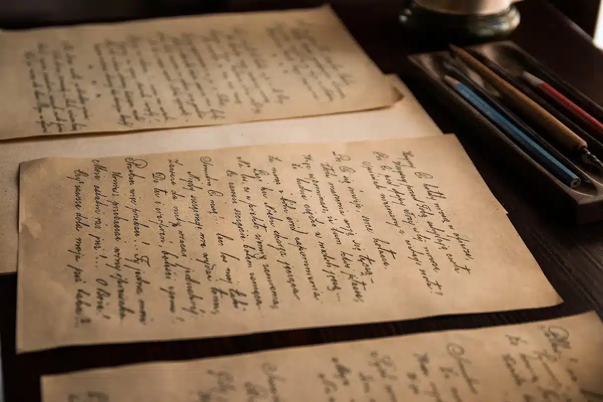 Documentos de patentes sobre una mesa con un bolígrafo
