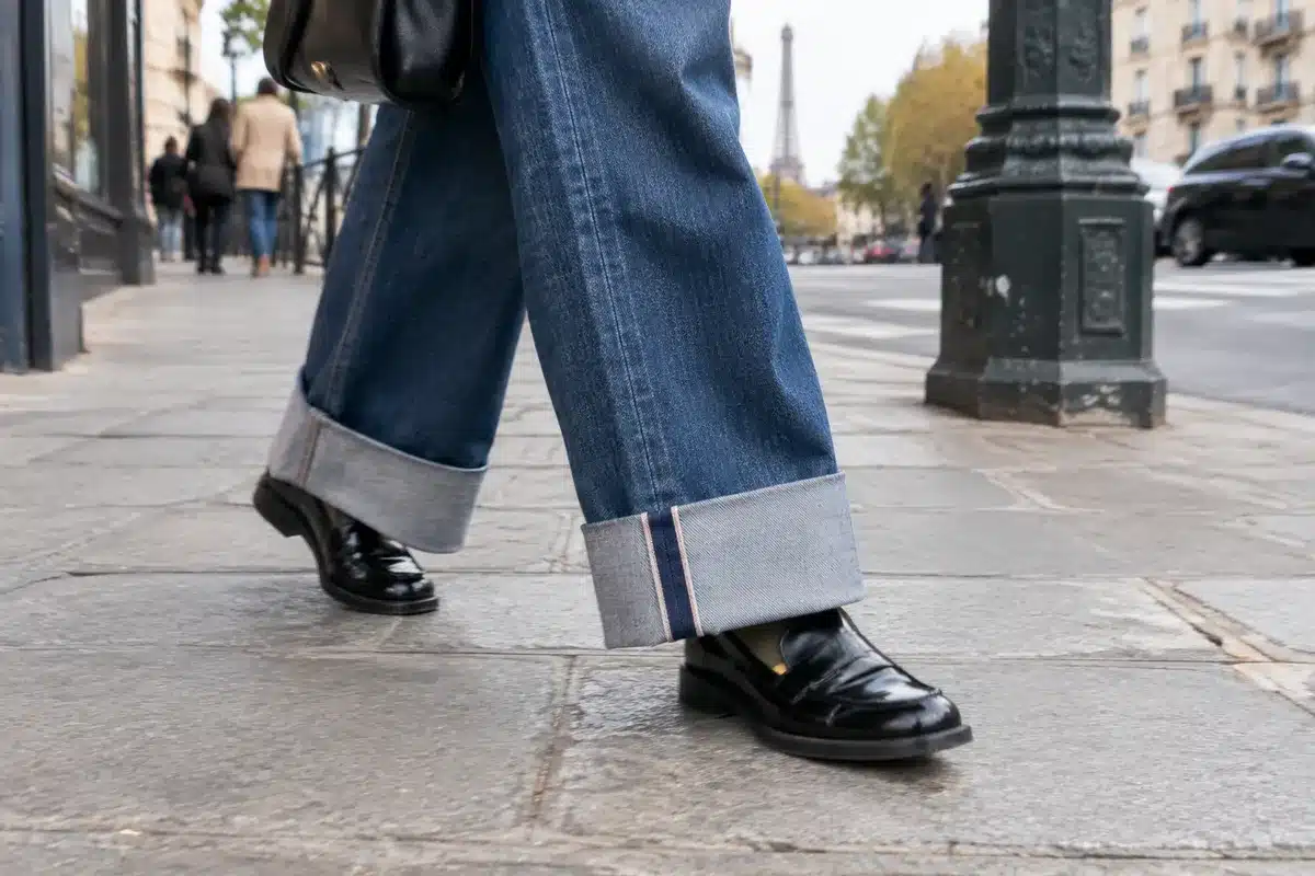 Vaqueros con vuelta XXL triunfan en el street style de París